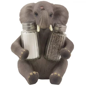 Decorative Lucky Baby Elephant Salt and Pepper Shaker Set with Holder Figurine for African Jungle Safari Kitchen Decor Statuettes & Sculptures Featur