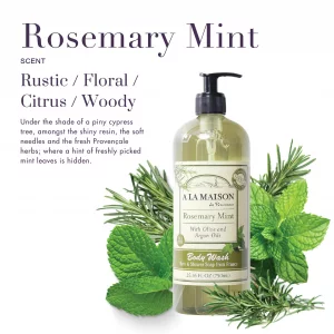 A LA MAISON Rosemary Mint Body Wash 25.36 Fl Oz - Natural Hand Wash Made with Essential Oils - Biodegradable, Plant-Based, Vegan, Cruelty-Free, Alcoh