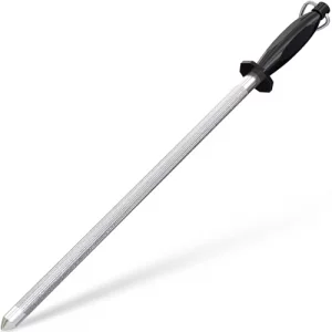 Utopia Kitchen Knife Sharpener Rod 12 Inch, Professional Honing Rod for Knife Sharpening with Hanging Hook, Black