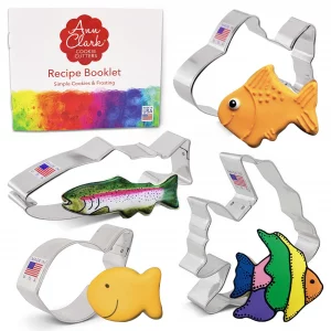 Ann Clark Fish Cookie Cutters 4-Pc. Set (Angel Fish, Cute, Gold, & Trout) Made in USA