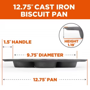 Commercial CHEF Biscuit Pan, Pre-Seasoned Cast Iron, Seven 3.5 Diameter Sections For Muffins & Scones, Works on All Cooktops Including Induction, Ou