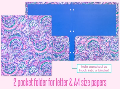 Lilly Pulitzer 3-Pack Pocket Folder Set, Colorful Letter Size Document Organizers, Folders Come Hole Punched to Fit Binders, Shell Me Something Good 
