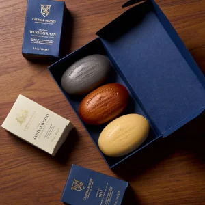 Caswell-Massey Mens Bar Soap Gift Set - 2571, Woodgrain & Sandalwood - Moisturizing Triple-Milled Body Wash Bars for All Skin Types, Plant-Based & E