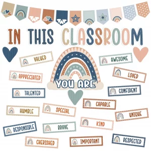 4E's Novelty 36 Pcs in This Classroom You are Boho Classroom Bulletin Board Sets, Boho Motivational Bulletin Board Decorations with Rainbow, & Posi