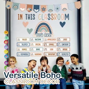 4E's Novelty 36 Pcs in This Classroom You are Boho Classroom Bulletin Board Sets, Boho Motivational Bulletin Board Decorations with Rainbow, & Posi