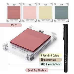 Mr. Pen- Transparent Sticky Notes, 3x3, 200 Sheets, Vintage Colors, See Through Sticky Notes Clear, Translucent Sticky Notes, Stocky Notes for Bible 