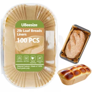 UBeeize 2lb Loaf Pan Liners, 100 PCS Loaf Pan Liners for Baking Bread 9x5, Non-Stick Bread Pan Liners, Pre-formed Rectangle Paper for Bread and Cakes