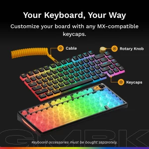 GLORIOUS Gaming Keyboard GMBK 75% - Swappable MX Compatible keycaps, Detachable USB Cable, IP57 Water and dust Resistant, 10 Zone RGB Lighting, Quiet