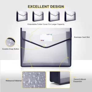 Plastic File Folders, Waterproof Transparent Expandable File Organiser, Portable Large Capacity A4B4 File Wallet for Office/Business/School (5 Pack)