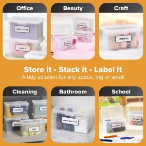 Bostitch Konnect Storage Containers with Lids, Office Organizer, Clear Plastic Box, Stackable for Index Cards, Labels, 1 Qt