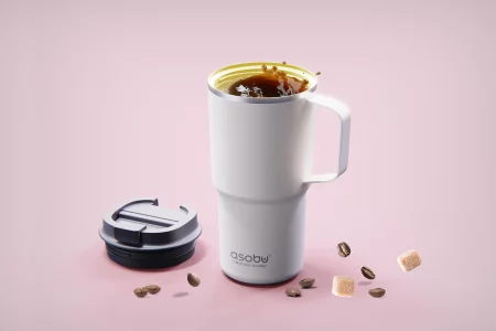 asobu Black 22oz Nitro Tumbler, Ceramic-Lined Insulated Travel Mug with Puramic Finish - Easy-carry handle, Durable, Spill-Proof Design, Double-Wall 