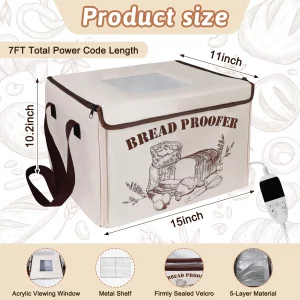Folding Bread Proofing Box with 68-104? Temp Control & 12H Timer, Dough Proofer with Metal Rack, Proofing Box for Sourdough, Bread Baking, Pizza, Yog