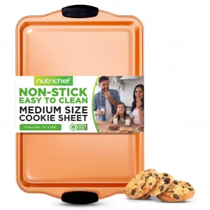Nutrichef 15 Nonstick Cookie Sheet for Baking - Premium Grade Carbon Steel Non-Stick Baking & Roasting Pan w/ Silicone Handles - Dishwasher Safe, Co