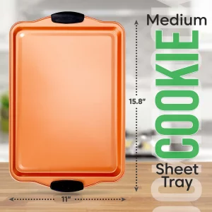 Nutrichef 15 Nonstick Cookie Sheet for Baking - Premium Grade Carbon Steel Non-Stick Baking & Roasting Pan w/ Silicone Handles - Dishwasher Safe, Co