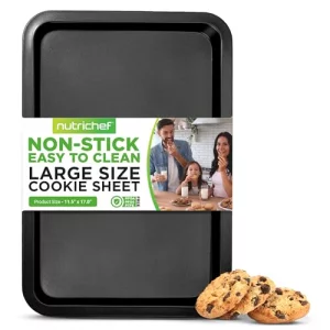 Nutrichef Large Cookie Sheet, Nonstick Gray Silicone Coating, Easy Clean & Durable Baking Sheet, Commercial Grade Oven Pan, Stackable Tray Design, Di