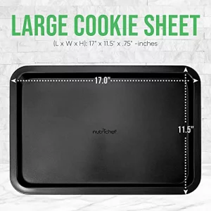 Nutrichef Large Cookie Sheet, Nonstick Gray Silicone Coating, Easy Clean & Durable Baking Sheet, Commercial Grade Oven Pan, Stackable Tray Design, Di
