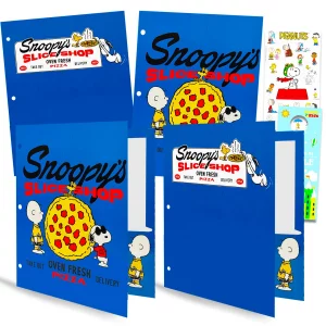 Peanuts Snoopy School Folders - 4 Pack Laminated Plastic Folders with Stickers & Door Hanger