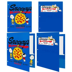 Peanuts Snoopy School Folders - 4 Pack Laminated Plastic Folders with Stickers & Door Hanger
