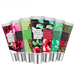Betsey Johnson Lip Balm Set, 7 Pack Hydrating Lip Balm with Argan Oil & Shea Butter, Moisturizing Lip Balm for Dry Cracked Lips, Cute Scented Mini Li