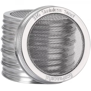 6-Pack - ONE-PIECE- 316 Surgical Stainless Steel Sprouting Lids for Wide Mouth Mason Jar - Ball or Kerr - Strainer Mesh Lids - Rust-Proof