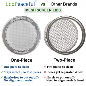 6-Pack - ONE-PIECE- 316 Surgical Stainless Steel Sprouting Lids for Wide Mouth Mason Jar - Ball or Kerr - Strainer Mesh Lids - Rust-Proof