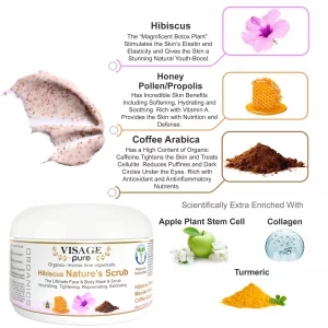 Visage Pure Hibiscus Nature's Scrub - The Ultimate Natural Face and Body Mask and Scrub. Nourishing, Tightening, Rejuvenating, and Exfoliating - Orga