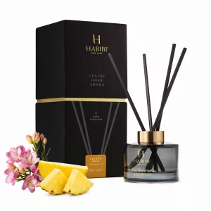 H Habibi Golden Hour Essential Oil Diffusers for Home - Luxury Reed Diffuser Set with 150ML Oil & 4 Bamboo Sticks - Fruity Floral Scent, Long-Lasting