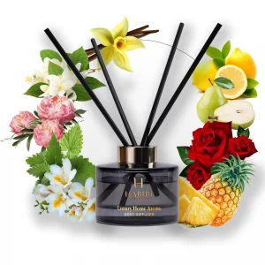 H Habibi Golden Hour Essential Oil Diffusers for Home - Luxury Reed Diffuser Set with 150ML Oil & 4 Bamboo Sticks - Fruity Floral Scent, Long-Lasting