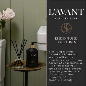LAvant Collective Fresh Linen Reed Diffuser - Premium Home Fragrance with Essential Oils, Long-Lasting Scented Diffuser for Bedroom, Bathroom & Livi