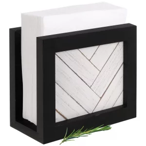 Autumn Alley Modern Farmhouse Napkin Holder for Table - Cute Black and White Napkin Holder in Rustic Shiplap Pattern - Upright Napkin Holders for Far