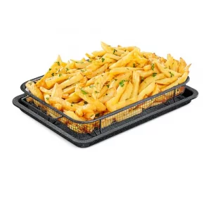 Bakken Swiss Crisper Tray - 2-Piece Set - Gray Marble, Non-Stick Basket Design for Healthier Cooking in Regular Ovens - Achieve Perfectly Crispy Chip
