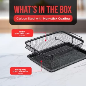 Bakken Swiss Crisper Tray - 2-Piece Set - Gray Marble, Non-Stick Basket Design for Healthier Cooking in Regular Ovens - Achieve Perfectly Crispy Chip