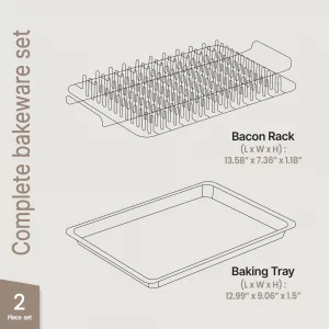 Bacon Tray - 2-Piece Set - Marble Coating - Durable, Non-Stick Cooking Tray for Bacon - White Stone Tray and Carbon Steel Rack