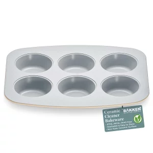 BAKKENMASTER Bake with Elegance: 6-Cup Cake/Muffin Pan Set - Blue, Teal, Marble, Golden, Cream - Aluminized Steel with Ceramic Non-Stick Coating, PFO