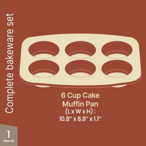BAKKENMASTER Bake with Elegance: 6-Cup Cake/Muffin Pan Set - Blue, Teal, Marble, Golden, Cream - Aluminized Steel with Ceramic Non-Stick Coating, PFO