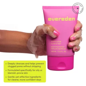 Evereden Steer Clear Balancing Jelly Cleanser for Teens: Clean & Vegan Teen Skin Care for Oily & Pimple-Prone Skin - Pre Teen Face Wash - Gently Clea