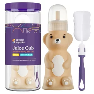 Special Supplies Honey Bear Straw Cup Long Straws, Squeezable Therapy and Special Needs Assistive Drink Container, Spill Proof and Leak Resistant Lid