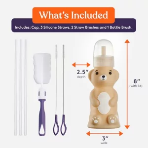 Special Supplies Honey Bear Straw Cup Long Straws, Squeezable Therapy and Special Needs Assistive Drink Container, Spill Proof and Leak Resistant Lid