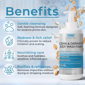Eczema Body Wash Sensitive Skin | Eczema Treatment | Foaming Cleanser For Eczema Prone Skin | Soothes Dryness & Itching, Gentle On Dermatitis, Sulfat