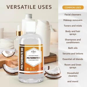 Polysorbate 80 (8oz) | USP Grade - Tween 80 Natural Emulsifier & Solubilizer for Essential Oils, Fragrances, Lotions, Shampoos & Bath Product | Impro
