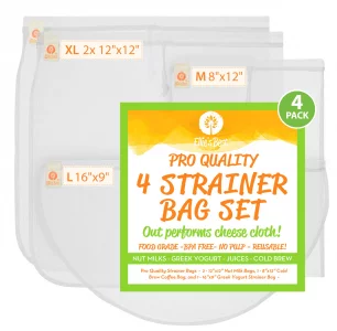 Pro Quality Nut Milk Bags, Greek Yogurt Strainer Bag & Cold Brew Coffee Bag - Commercial Grade Reusable All Purpose Almond Milk etc - Fine Mesh Food 