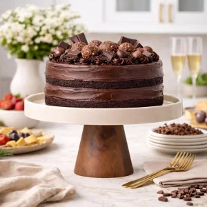 Gibson Elite 10.7-Inch Stoneware Cake Stand with Acacia Wood Base - Taupe Round Dessert Display Stand for Cakes, Cupcakes & Party Entertaining