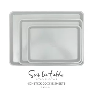 Sur La Table Kitchen Essentials Bake Sale 3-Piece Cookie Sheet Set - Nonstick Carbon Steel Baking Pans (13, 15, 18 Inch) - Grey Easy-Clean Oven Trays