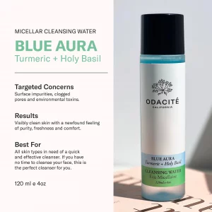 Odacit Facial Cleanser with Foam - Blue Aura Cleansing Water Facial Wash with Neem, Holy Basil & Turmeric - No-Rinse Micellar Water Removes Pollutio