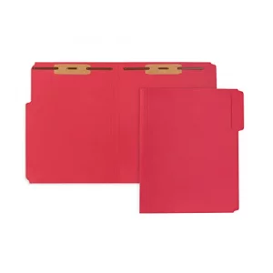 50 Red Fastener File Folders - 1/3 Cut Reinforced Tab - Durable 2 Prongs Bonded Fastener Designed to Organize Standard Medical Files, Law Client File