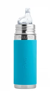 Pura Kiki 9oz/260ml Stainless Steel Insulated Sippy Bottle w/Sleeve, Plastic-Free, MadeSafe Certified, Medical-Grade Silicone Sipper Spout Fast Flow 