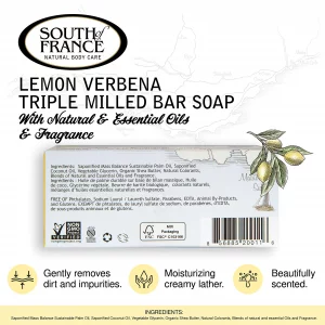 Lemon Verbena Clean Bar Soap by South of France Clean Body Care Triple-Milled French Soap with Organic Shea Butter + Essential Oils Vegan, Non-GMO Bo