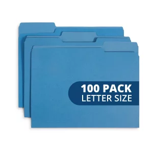 File Folder, 1/3 Cut Tab, Letter Size, Blue, Great for Organizing and Easy File Storage, 100 Per Box