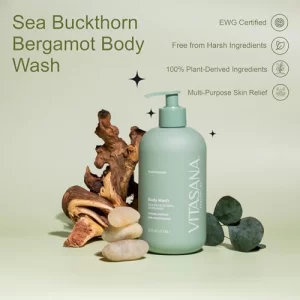 Vitasana Natural Body Wash for Sensitive Skin, 16?oz - Sea Buckthorn & Bergamot Scent, 98.9% Plant?Derived, EWG Verified, Hypoallergenic, Paraben?Fre