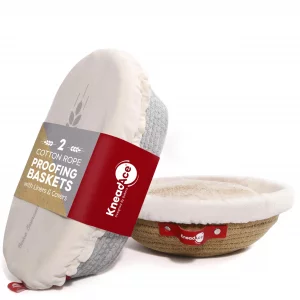 KneadAce Cotton Rope Banneton Bread Proofing Basket Set, Oval & Round Bread Baskets with Liners & Covers for Artisan Bread Baking, Sourdough Bread Ba